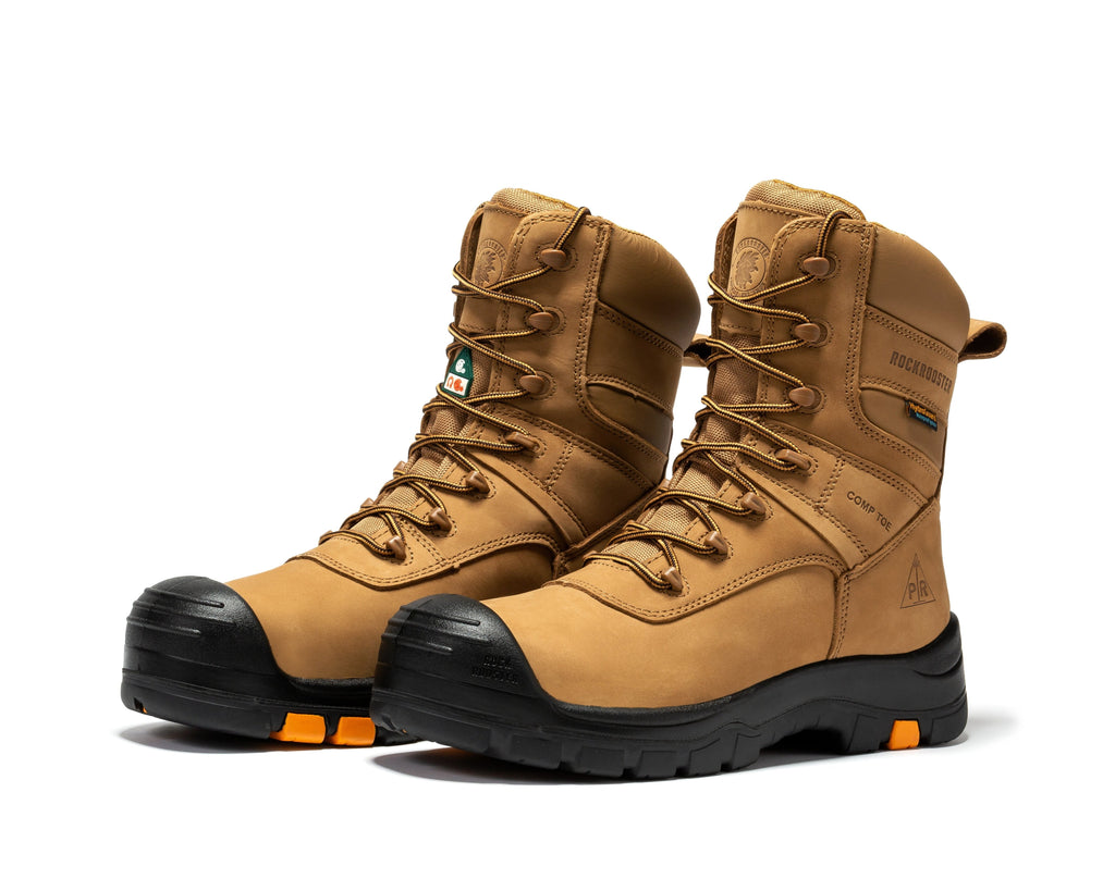 rockrooster Beaufort Men's Brown 8 inch Waterproof Composite Toe Work Boots AK831