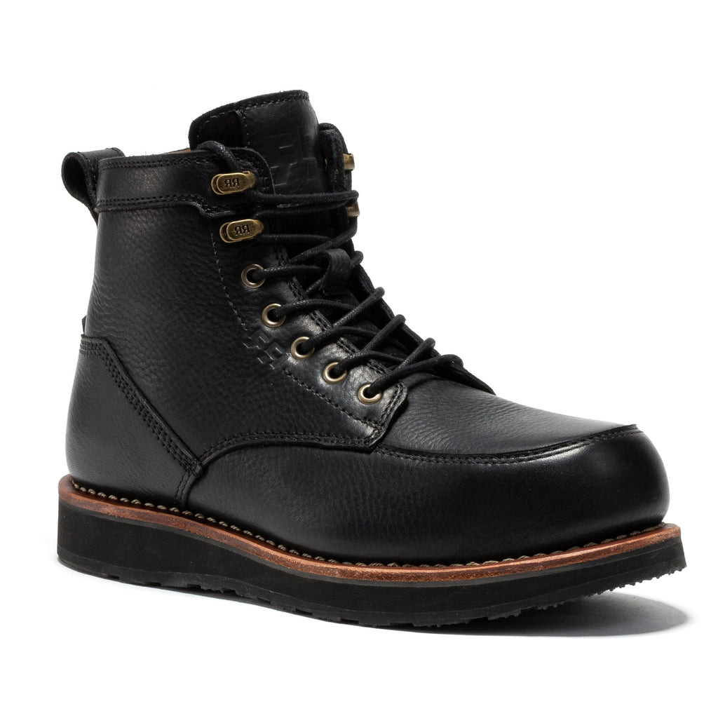 ROCKROOSTER Edgewood Men's 6 Inch Black Steel Toe Wedge Work Boots SAP610BK