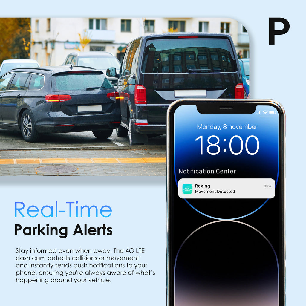 Rexing 4G LTE 2-Channel Dash Cam with GPS – 2.5K Front + 1080p Rear | Real-Time Remote Access & Alerts