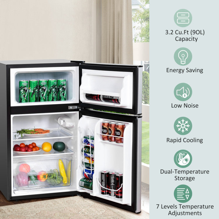 3.2 cu. ft Mini Fridge Black, with Freezer & Reversible Door