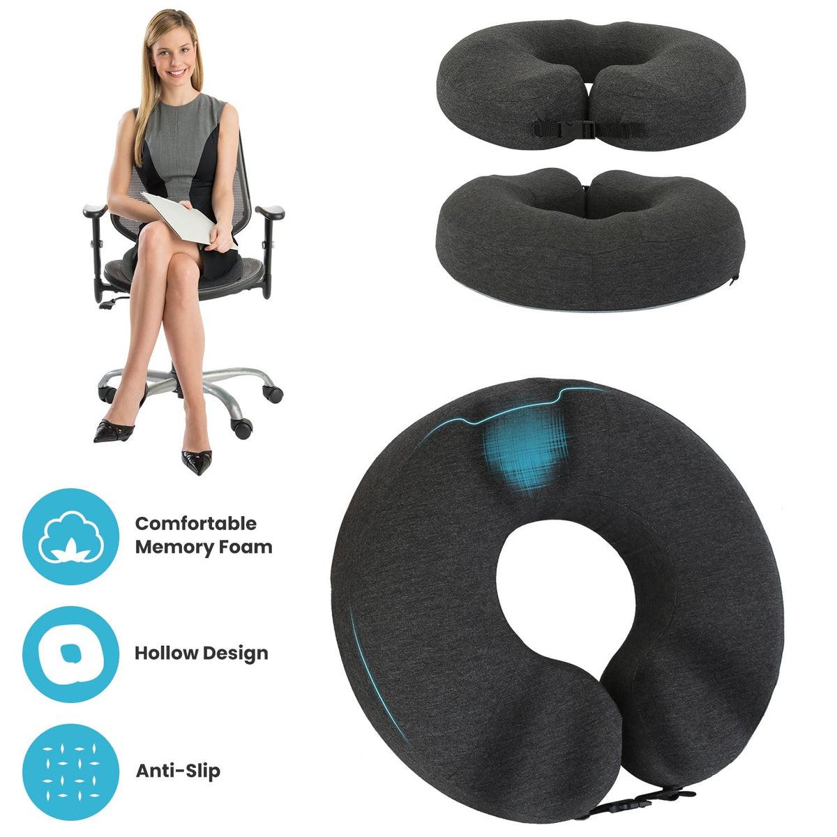 Donut Pillow Seat Cushion Memory Foam Donut Chair Cushions ErgonomicÊSeat Cushion Pad for Coccyx Prostate Sciatica Pelvic Floor Pressure Sores Office