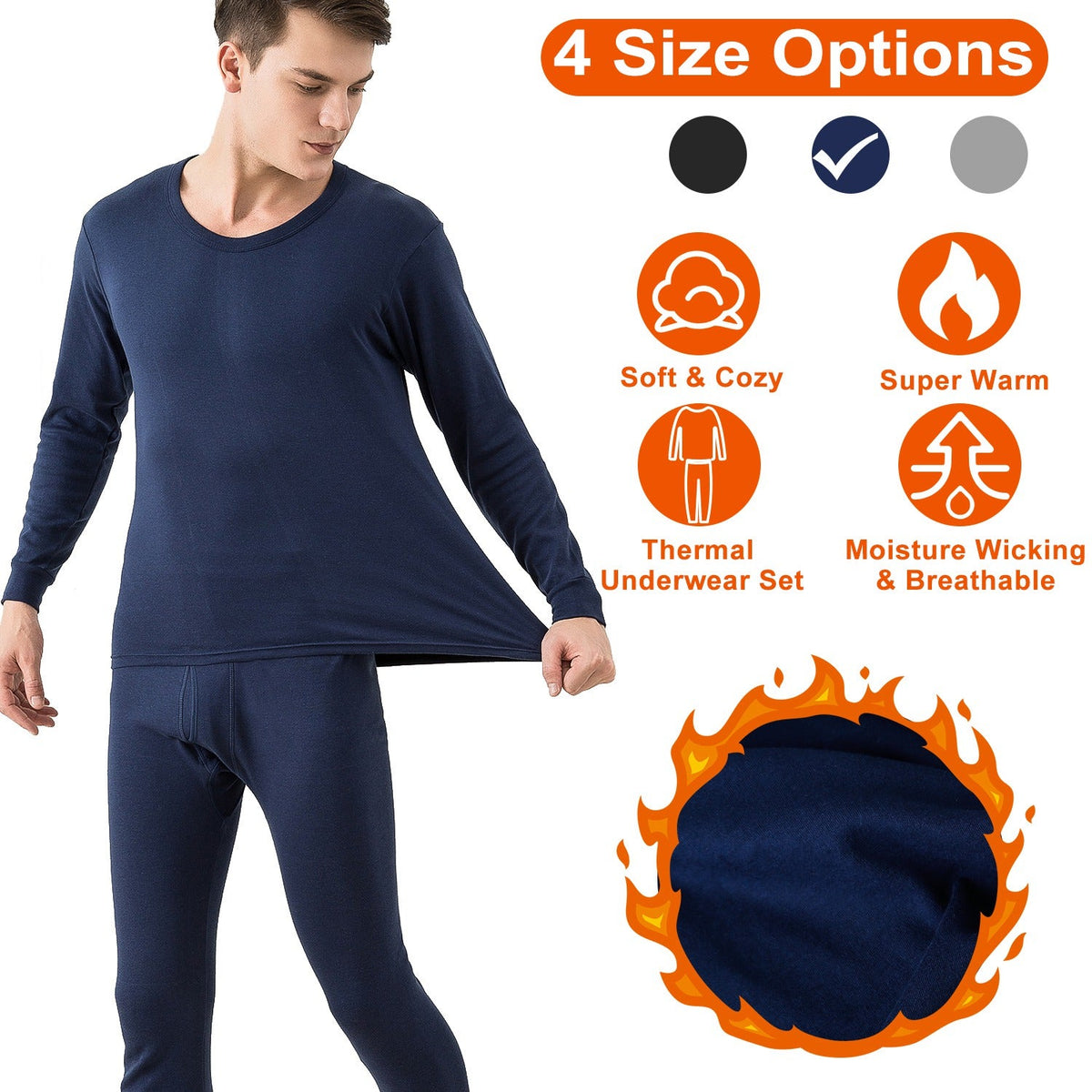 Men Thermal Underwear Set Long Johns Pants Long Sleeve Soft Underwear Kit Top Bottom Winter Sports Suits