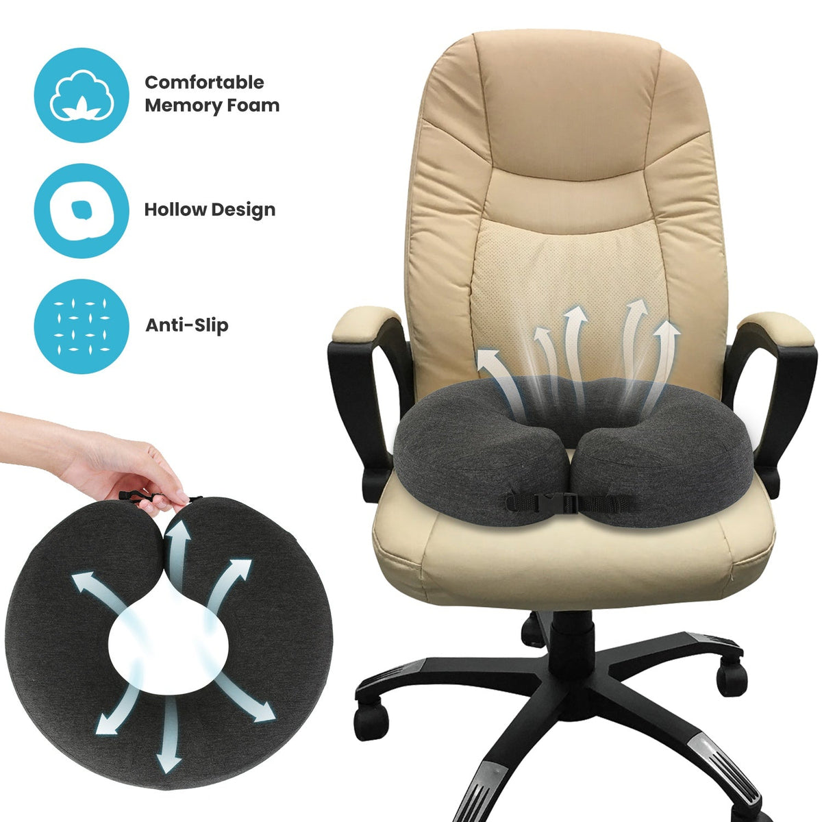 Donut Pillow Seat Cushion Memory Foam Donut Chair Cushions ErgonomicÊSeat Cushion Pad for Coccyx Prostate Sciatica Pelvic Floor Pressure Sores Office