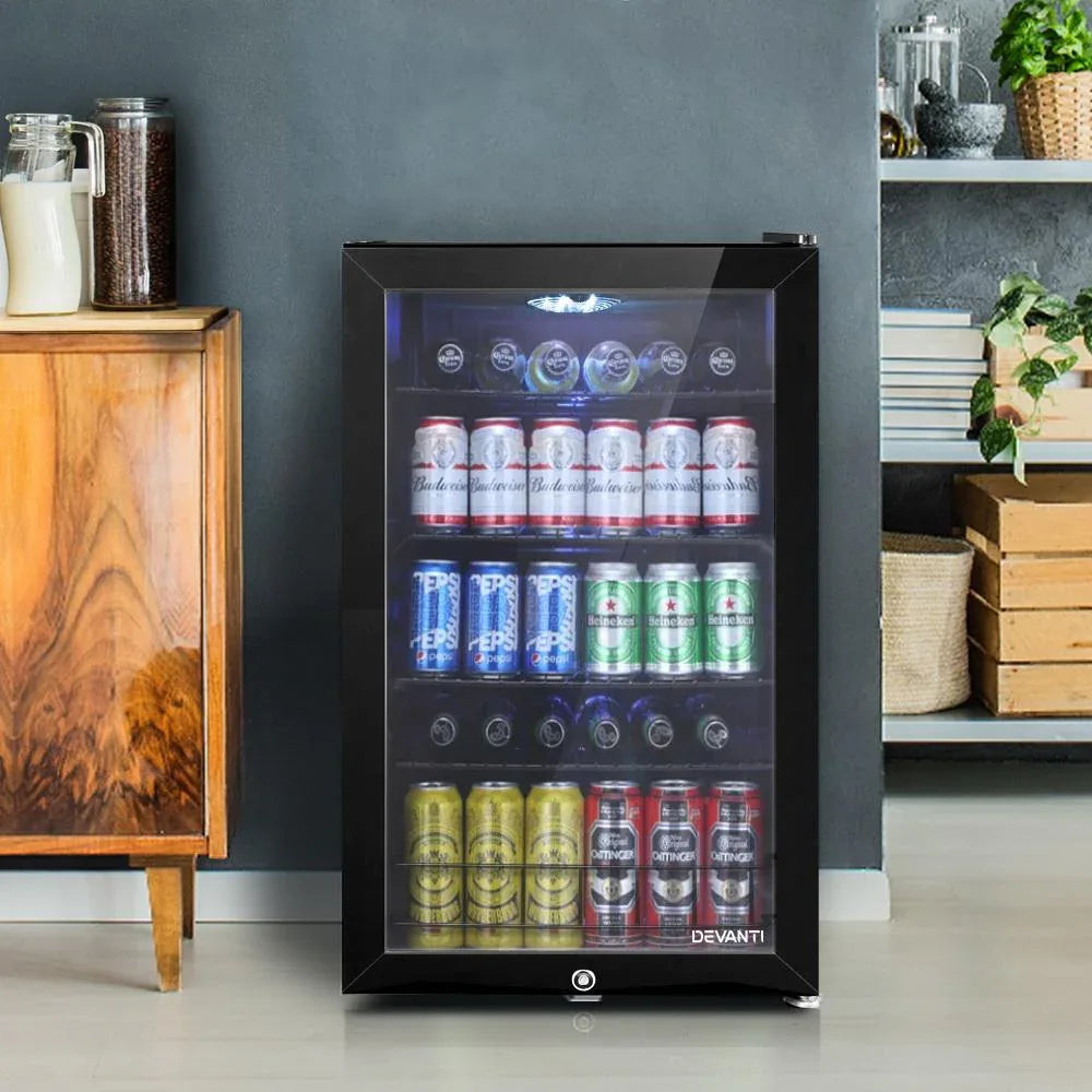 Devanti 115L Bar Fridge Glass Door Mini Freezer Fridges Countertop