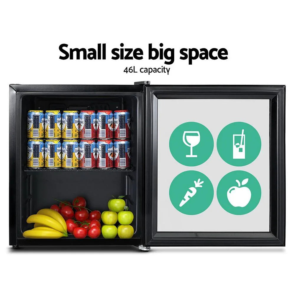Devanti 46L Glass Door Bar Fridge Mini Countertop Freezer Fridges