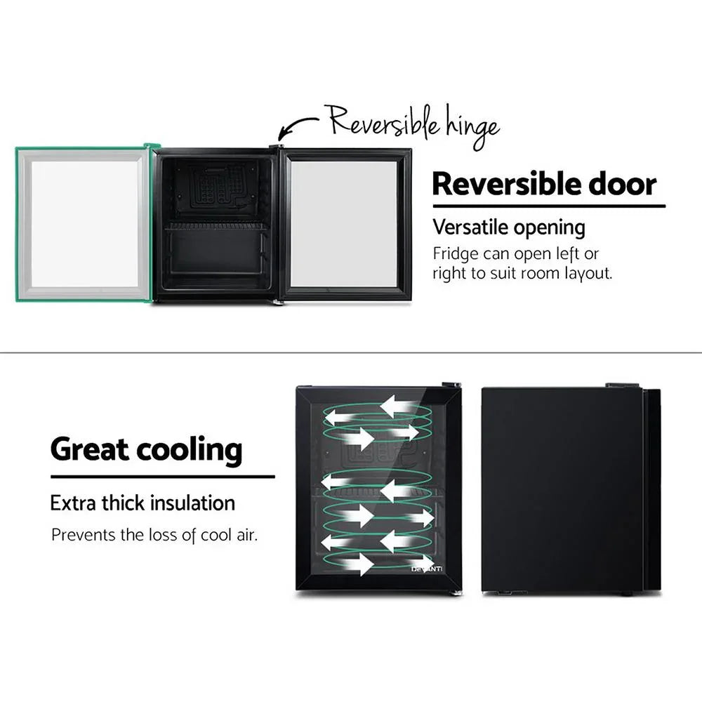 Devanti 46L Glass Door Bar Fridge Mini Countertop Freezer Fridges