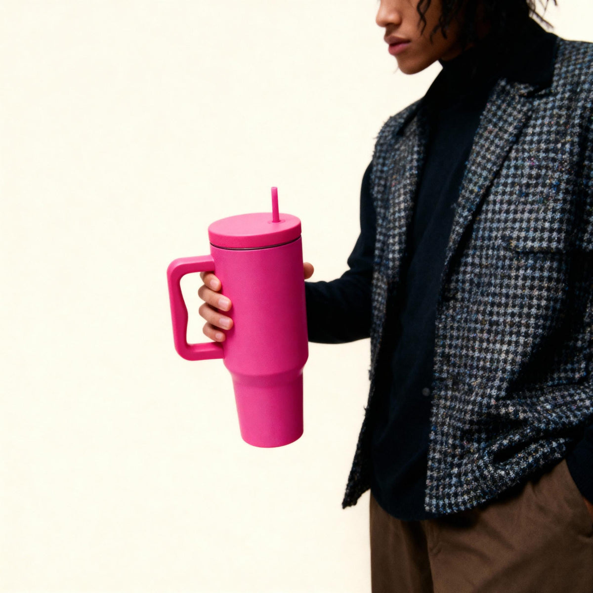 Monocolor Cold Cup Tumbler 40 Oz Handle Travel Mug