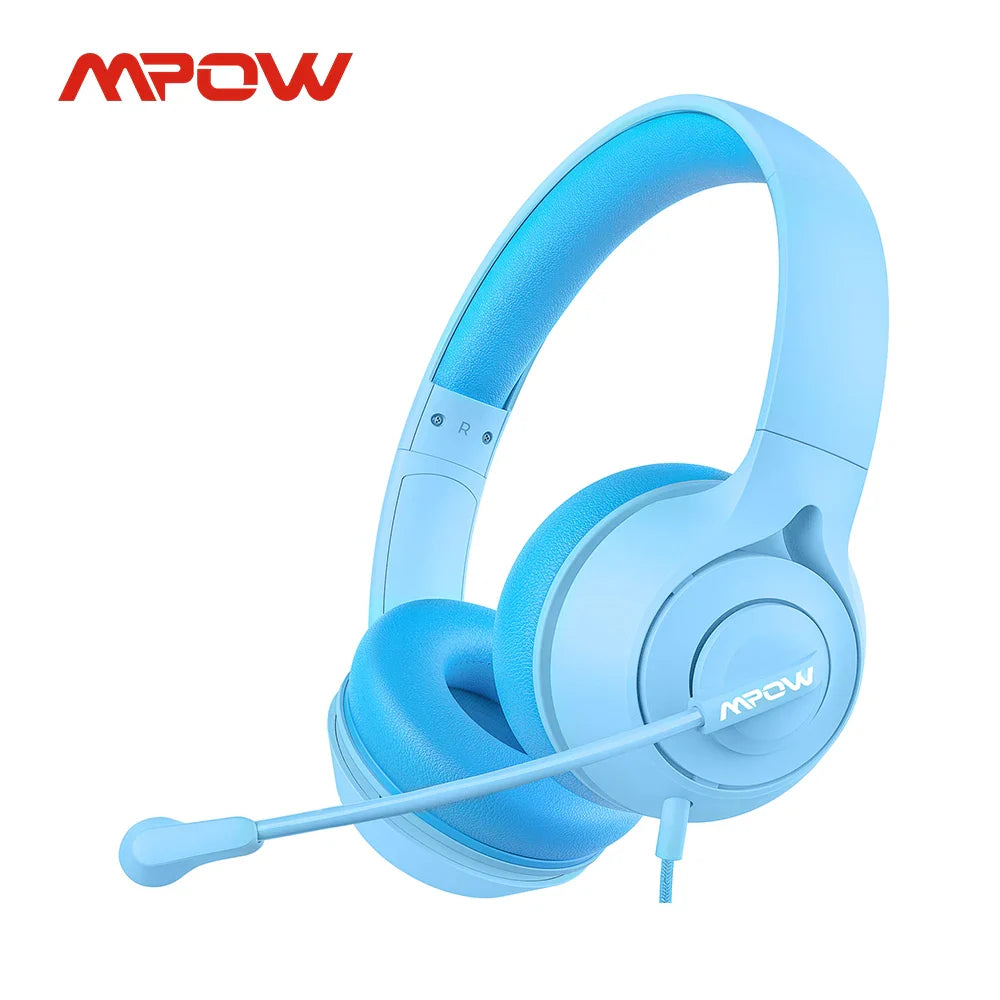 Mpow LH1 Kids Headphones with Microphone,Safe Volume Limiter 94dB,3.5mm Jack On-Ear Headset for Children Teens Girls Boys School