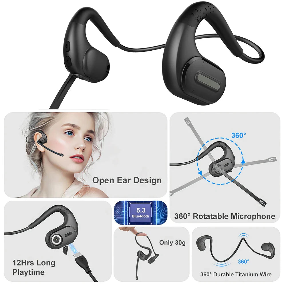 Mpow G9 Bluetooth 5.3 Earphones with Removable Microphone Noise Cancelling Open Ear Handsfree Business Headset Office Driving