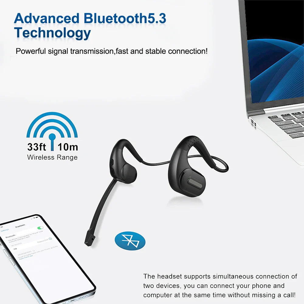 Mpow G9 Bluetooth 5.3 Earphones with Removable Microphone Noise Cancelling Open Ear Handsfree Business Headset Office Driving