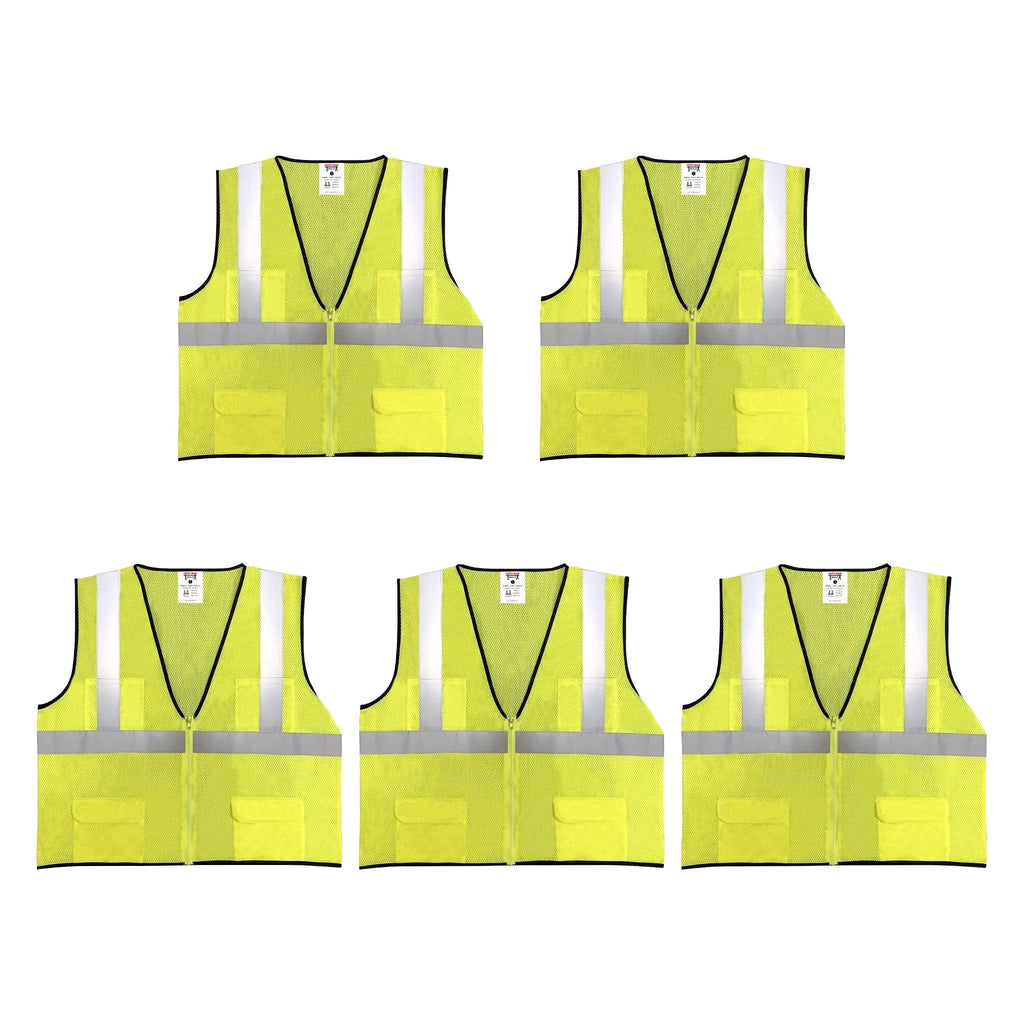Safety Main 05EAMYZ Economy Vest, Class 2, All Mesh, Hi-Vis Yellow, Pack of 5