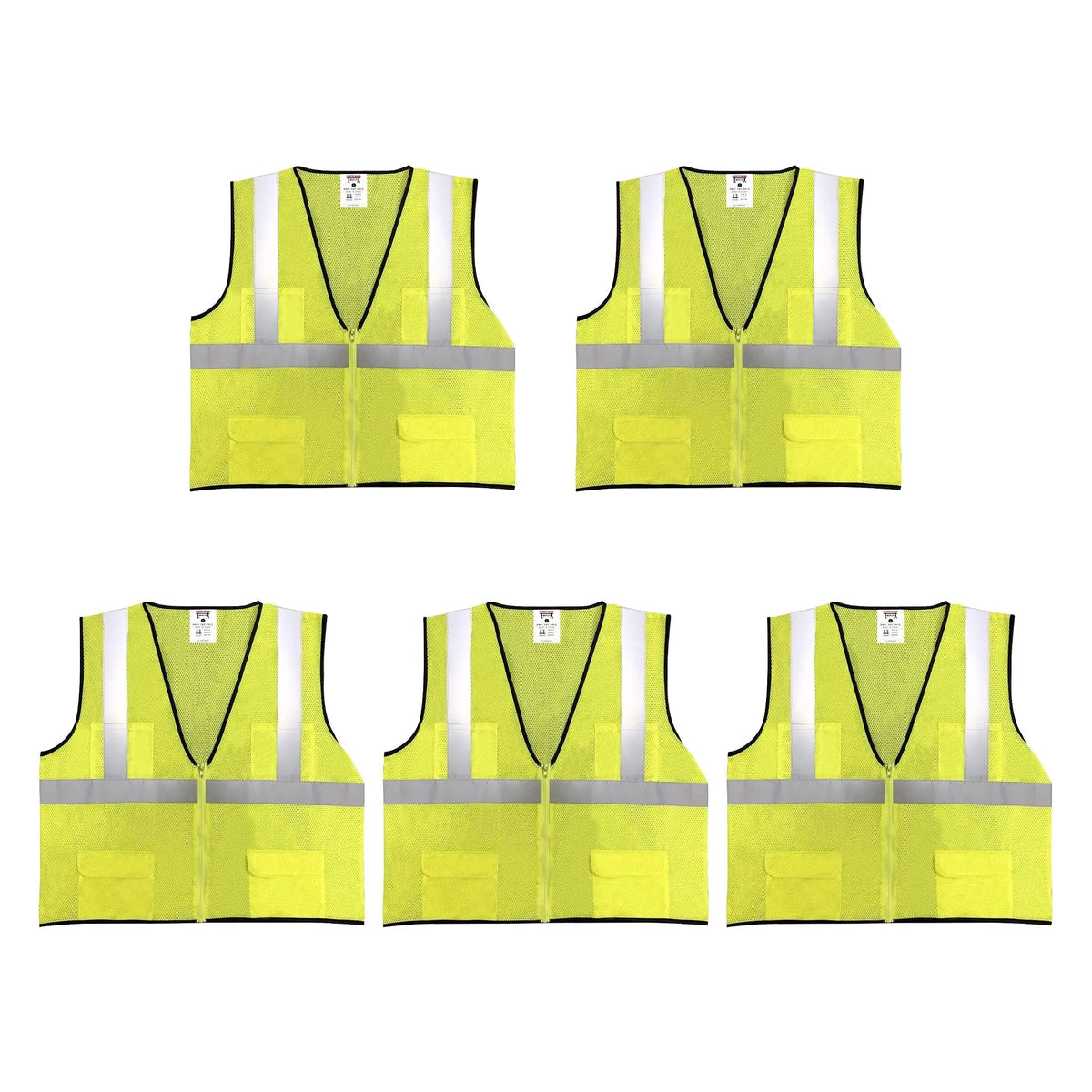 Safety Main 05EAMYZ Economy Vest, Class 2, All Mesh, Hi-Vis Yellow, Pack of 5