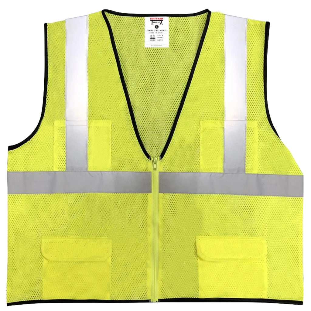 Safety Main 05EAMYZ Economy Vest, Class 2, All Mesh, Hi-Vis Yellow, Pack of 5