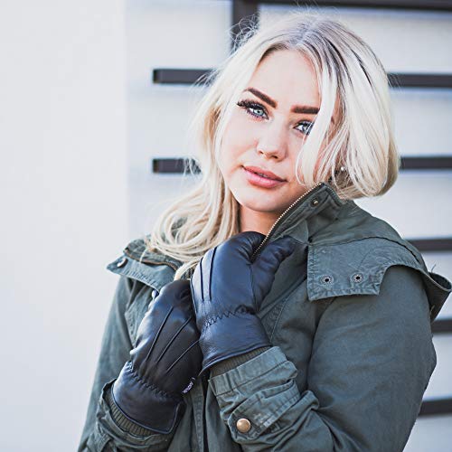 Ladies Warm Winter Dress And Work Gloves, Thermal Lining, Genuine Black Leather