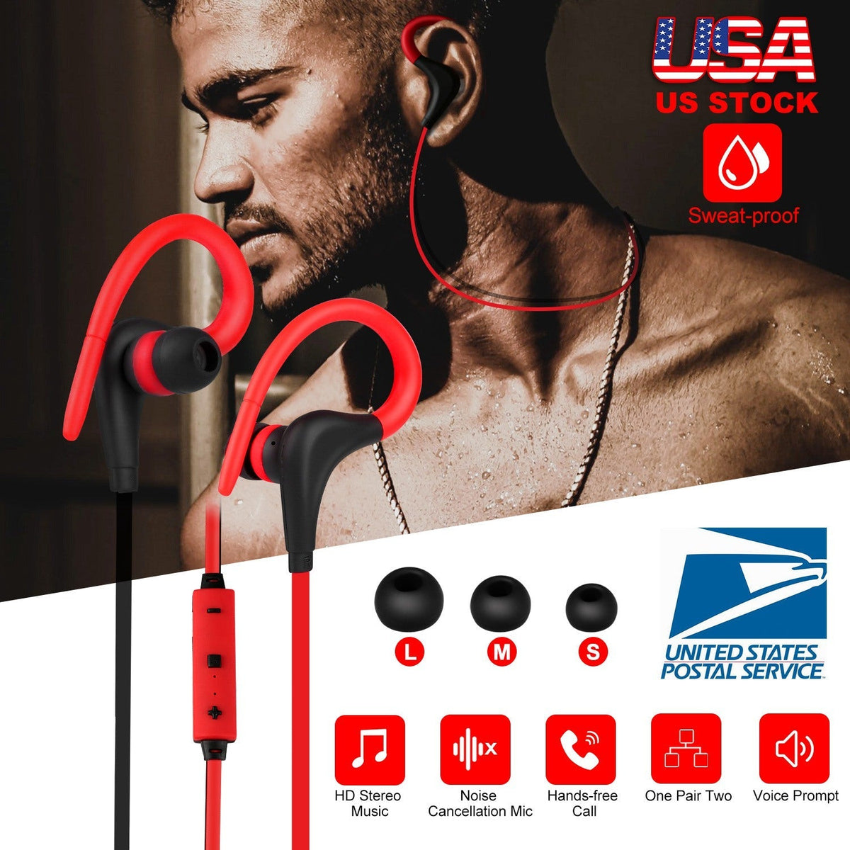 Wireless Headsets V4.1 Sport In-Ear Stereo Headphones Sweat-proof Noise Canceling Earphones Back-Headphone w/Mic Hands-free for Running Hiking Travel