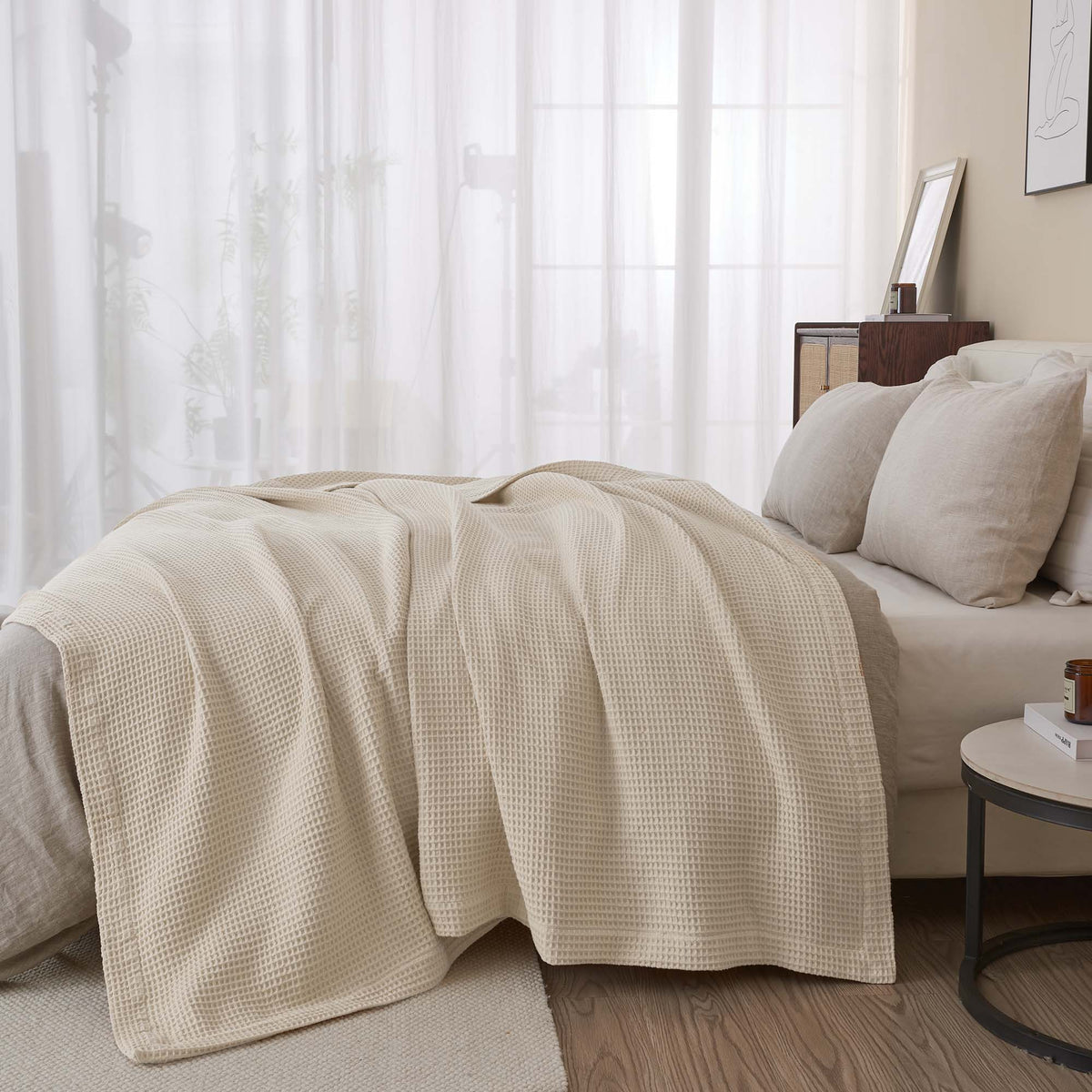 100% Cotton Waffle Weave Blanket - Mikala Collection