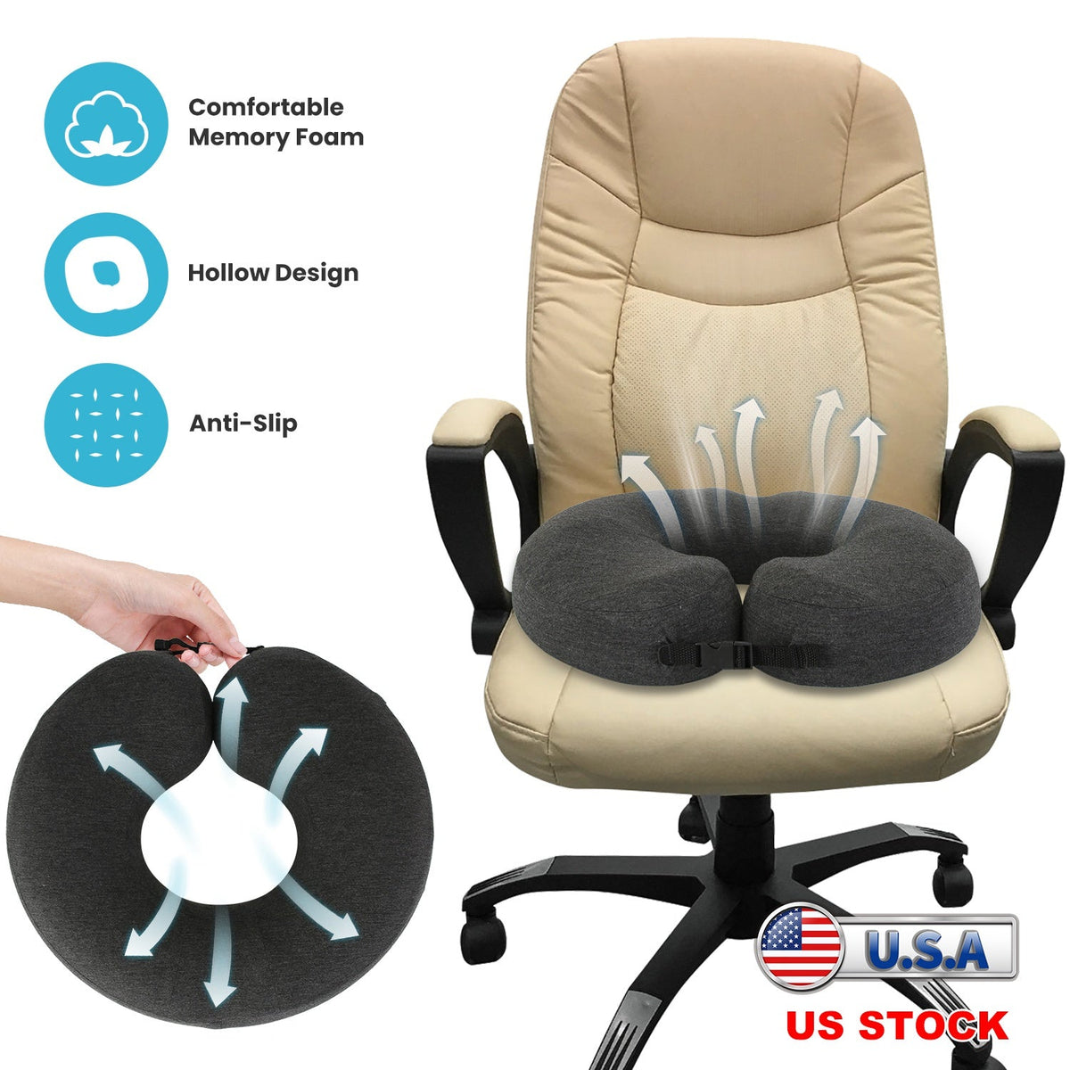 Donut Pillow Seat Cushion Memory Foam Donut Chair Cushions ErgonomicÊSeat Cushion Pad for Coccyx Prostate Sciatica Pelvic Floor Pressure Sores Office