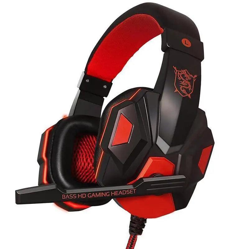 Gaming Red Black Wired Headset Stereo Gamer Headphone  Noise Cancelling Over Ear Headphones With Mic LED Light Bass Surround Soft Memory Earmuffs For Laptop