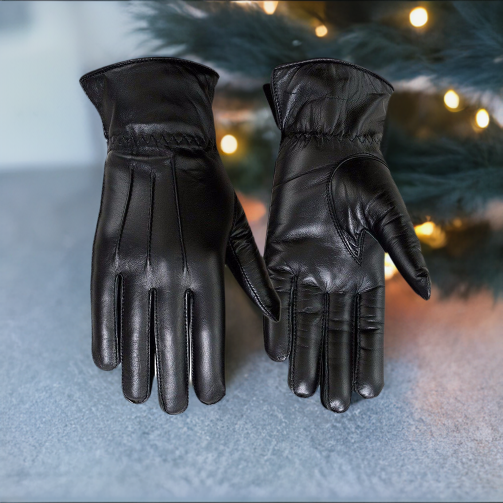 Ladies Warm Winter Dress And Work Gloves, Thermal Lining, Genuine Black Leather