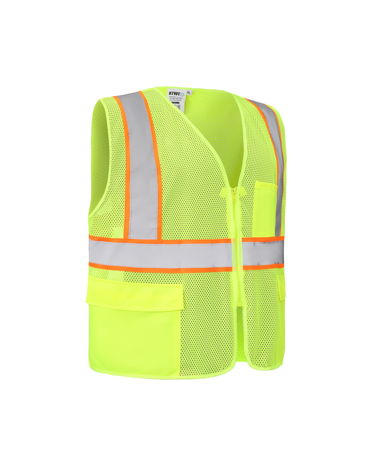 Kiwi High Visibility ANSI/ISEA 107-2020, Type R, Class 2 Contrast Trimmed Neon Safety Vest [70100]