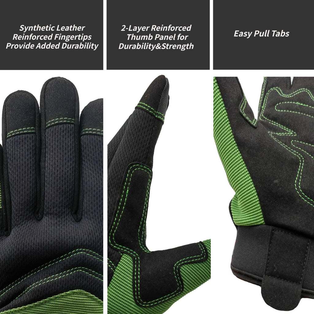 SAVJOB Synthetic Leather Work Gloves Touchscreen Yard Garden Green Small